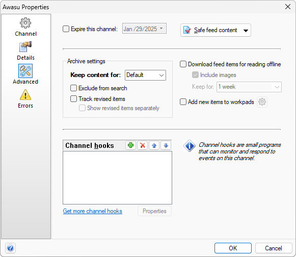 Channel advanced settings
