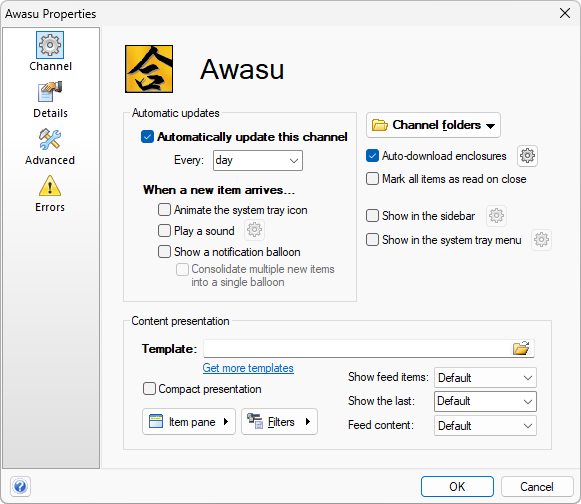 Changing a channel's settings