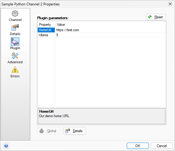 Setting plugin channel parameters