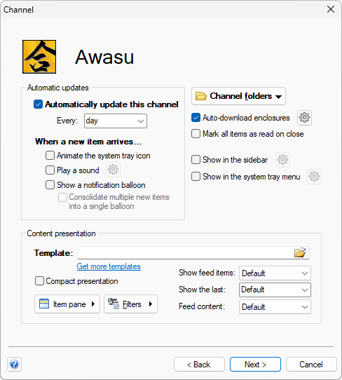 Changing the channel's settings