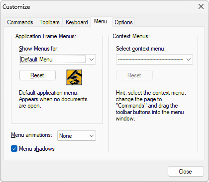 Customizing the menus