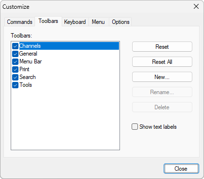 Customizing the toolbars