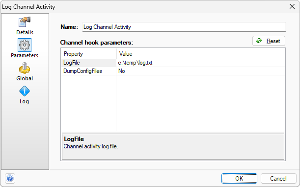Configuring the LogChannelActivity channel hook parameters