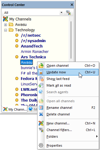 The My Channels window