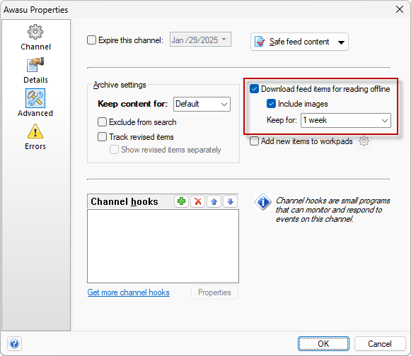 Configuring offline feed items
