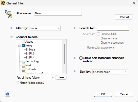 Configuring a channel filter