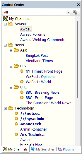 Channel folders in the My Channels window