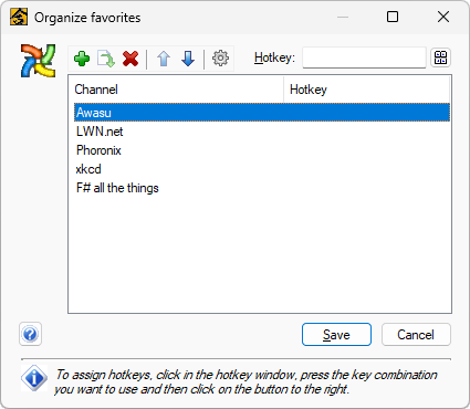 The Organize Favorites dialog