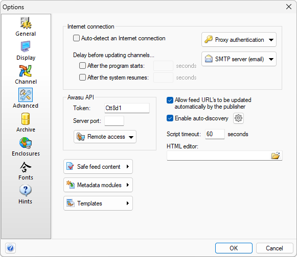 Awasu advanced options